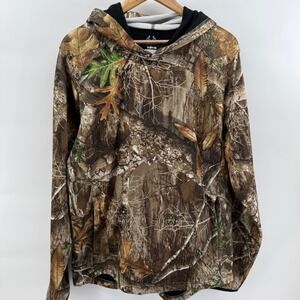 Realtree Edge Camo Hoodie Mens Medium Brown Forest Fleece Lined Pullover Mask